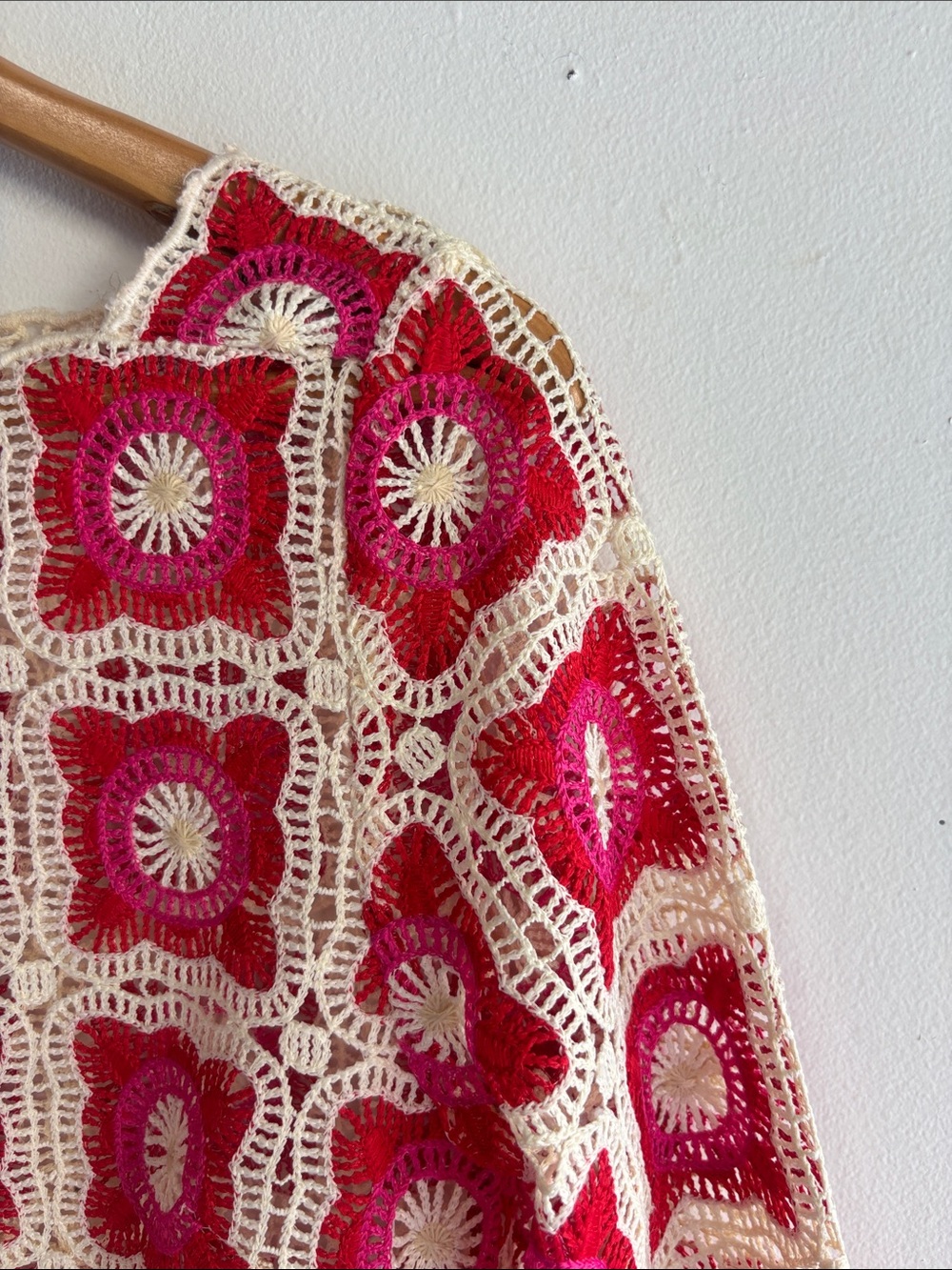 Chelsea & Violet Fuchsia and Cream Crochet Square-Pattern Long Sleeve Dress - Picture 3 of 6